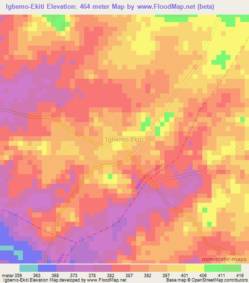 Igbemo-Ekiti,Nigeria Elevation Map