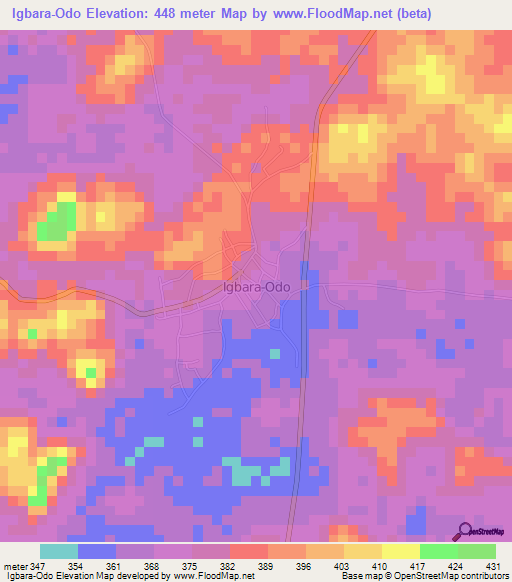 Igbara-Odo,Nigeria Elevation Map