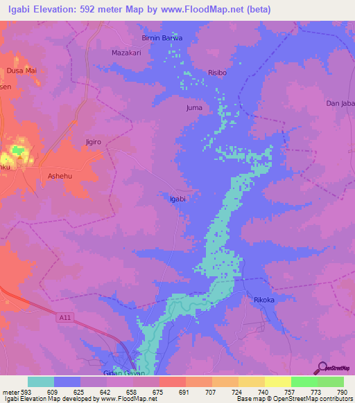 Igabi,Nigeria Elevation Map