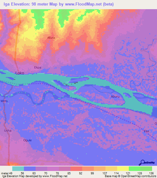 Iga,Nigeria Elevation Map