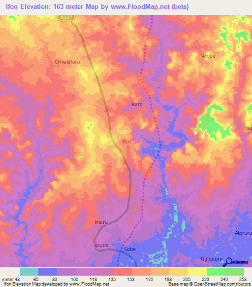 Ifon,Nigeria Elevation Map