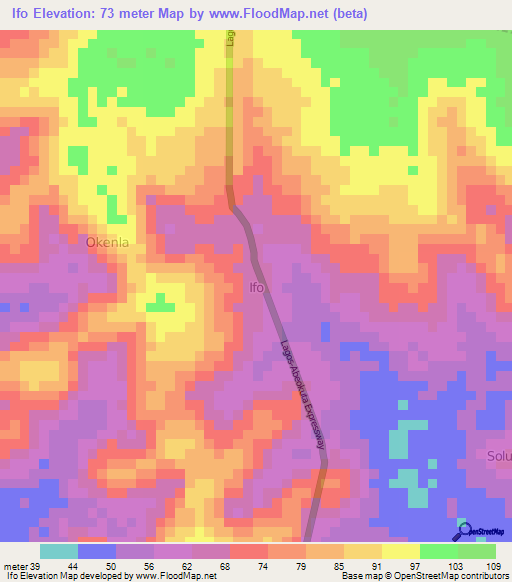 Ifo,Nigeria Elevation Map