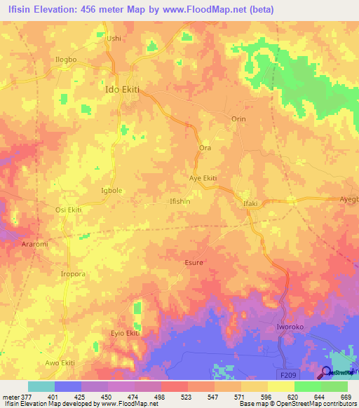 Ifisin,Nigeria Elevation Map