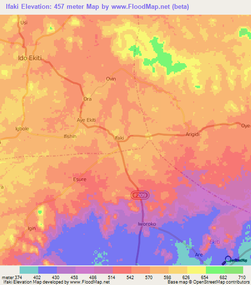 Ifaki,Nigeria Elevation Map