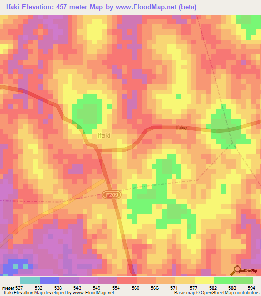 Ifaki,Nigeria Elevation Map