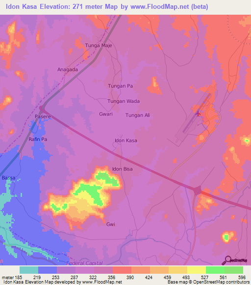 Idon Kasa,Nigeria Elevation Map