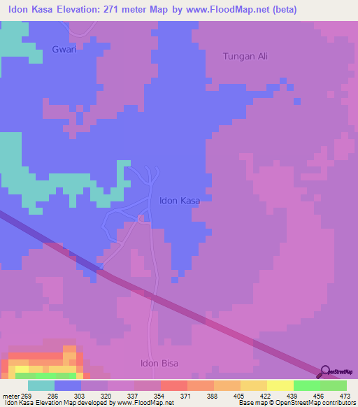 Idon Kasa,Nigeria Elevation Map