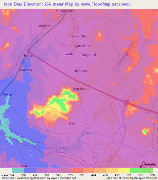 Idon Bisa,Nigeria Elevation Map