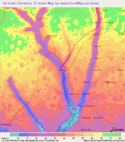 Idi Iroko,Nigeria Elevation Map