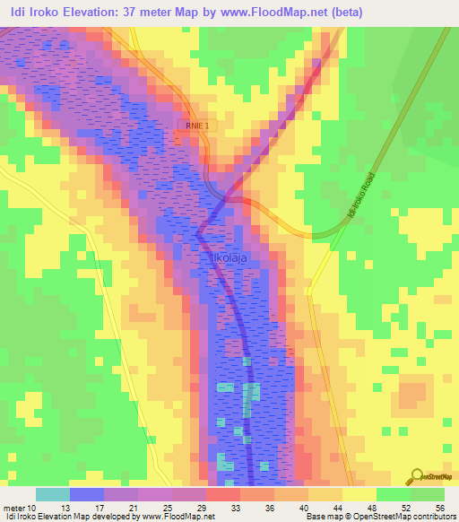 Idi Iroko,Nigeria Elevation Map