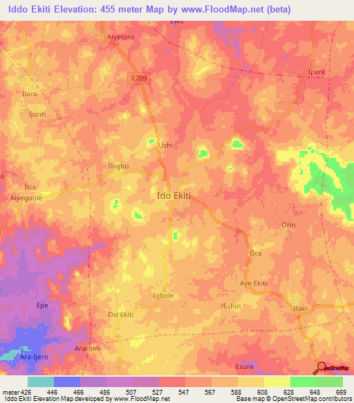 Iddo Ekiti,Nigeria Elevation Map