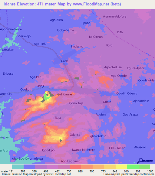 Idanre,Nigeria Elevation Map