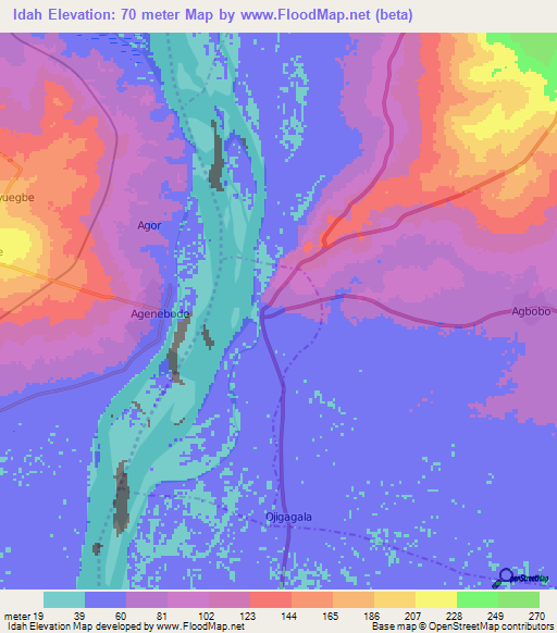 Idah,Nigeria Elevation Map