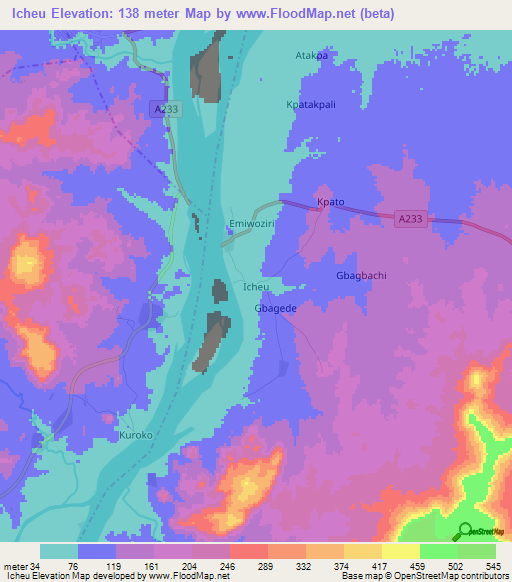 Icheu,Nigeria Elevation Map