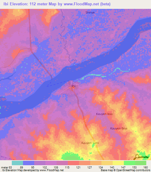 Ibi,Nigeria Elevation Map