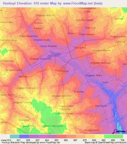 Hunkuyi,Nigeria Elevation Map