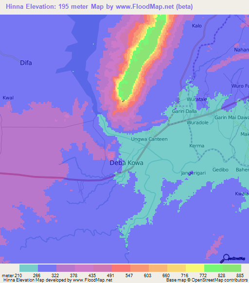 Hinna,Nigeria Elevation Map