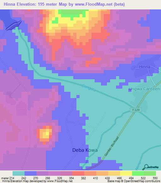 Hinna,Nigeria Elevation Map