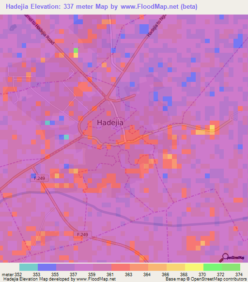 Hadejia,Nigeria Elevation Map