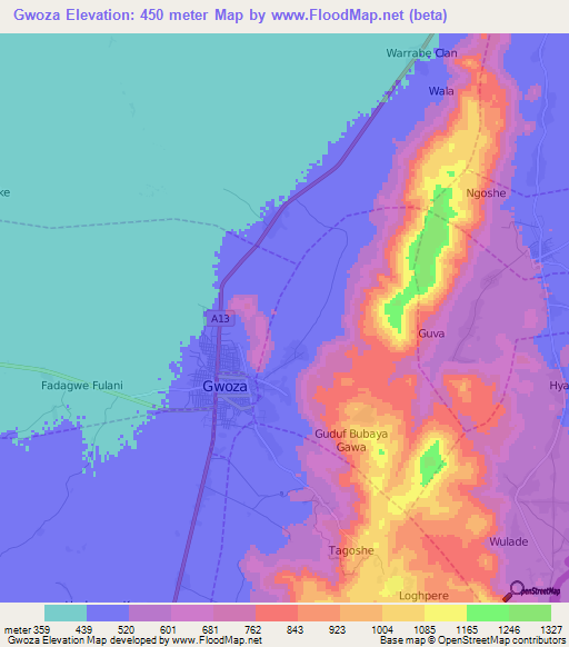 Gwoza,Nigeria Elevation Map