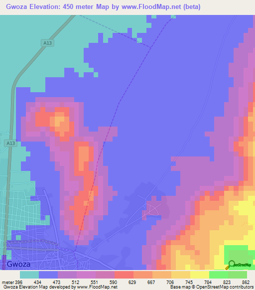 Gwoza,Nigeria Elevation Map