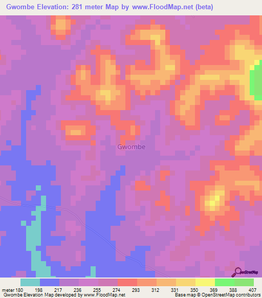 Gwombe,Nigeria Elevation Map