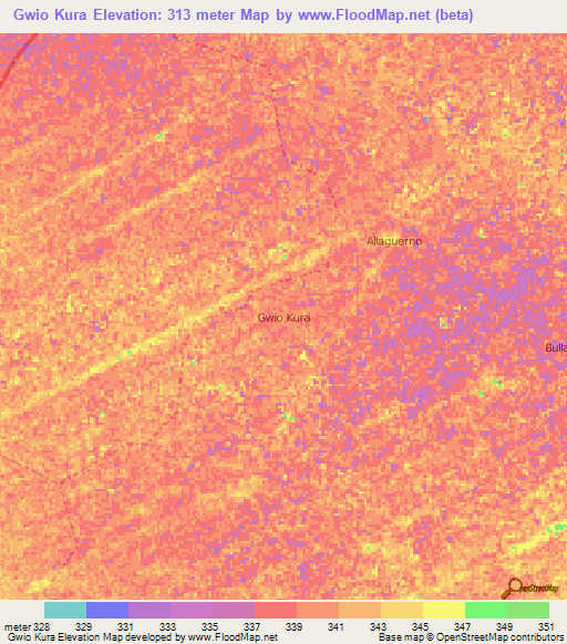 Gwio Kura,Nigeria Elevation Map