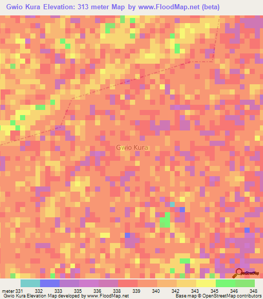 Gwio Kura,Nigeria Elevation Map