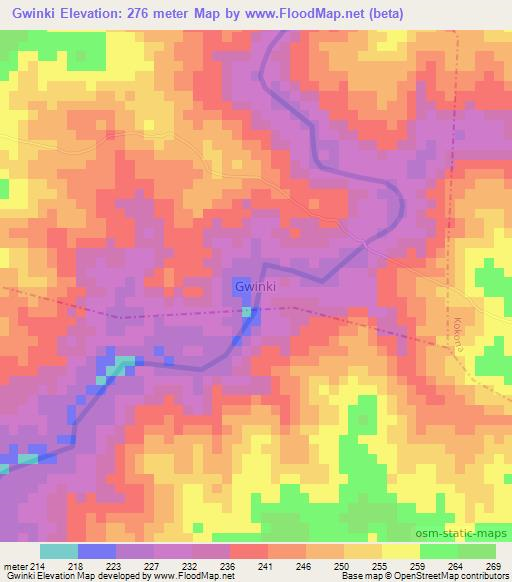 Gwinki,Nigeria Elevation Map