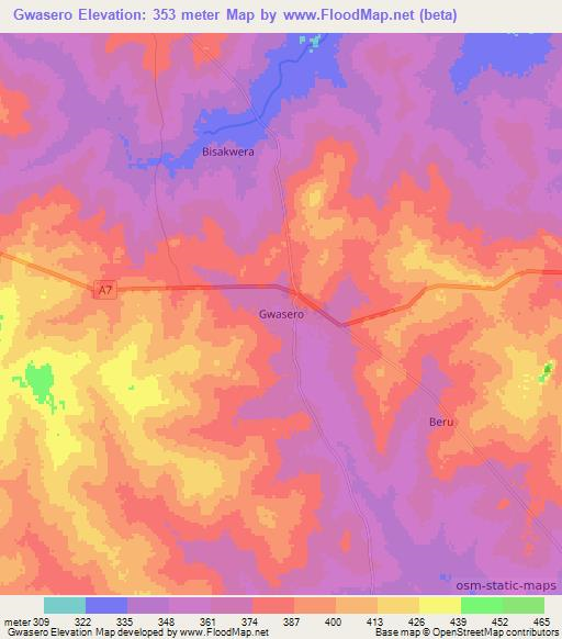 Gwasero,Nigeria Elevation Map