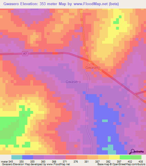 Gwasero,Nigeria Elevation Map