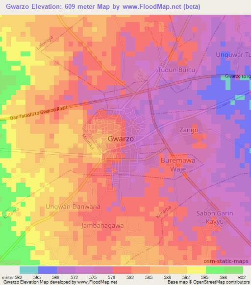 Gwarzo,Nigeria Elevation Map