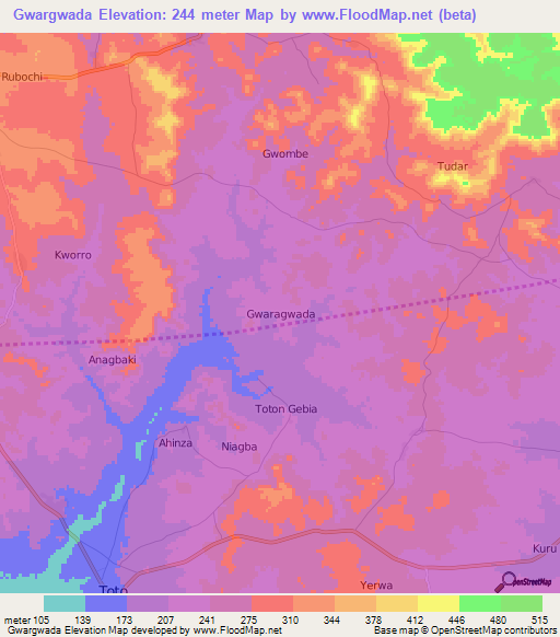 Gwargwada,Nigeria Elevation Map