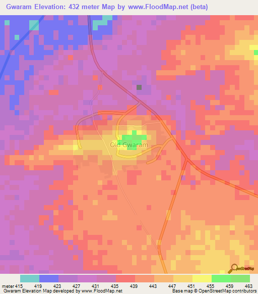 Gwaram,Nigeria Elevation Map