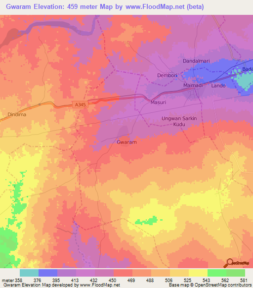 Gwaram,Nigeria Elevation Map