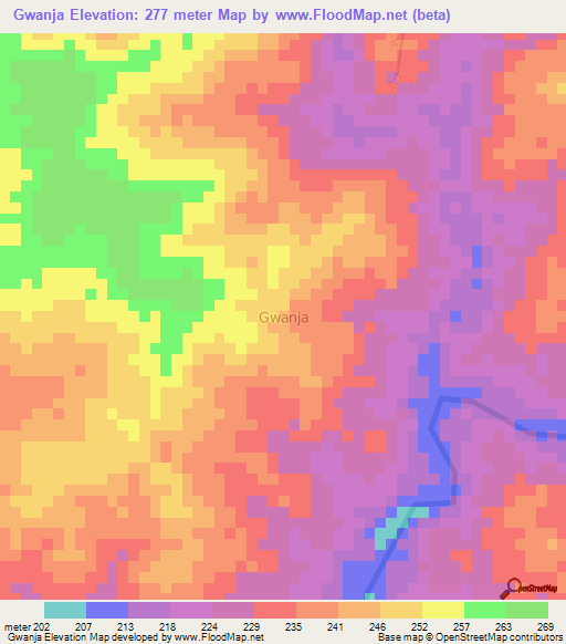 Gwanja,Nigeria Elevation Map