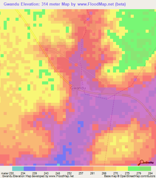 Gwandu,Nigeria Elevation Map