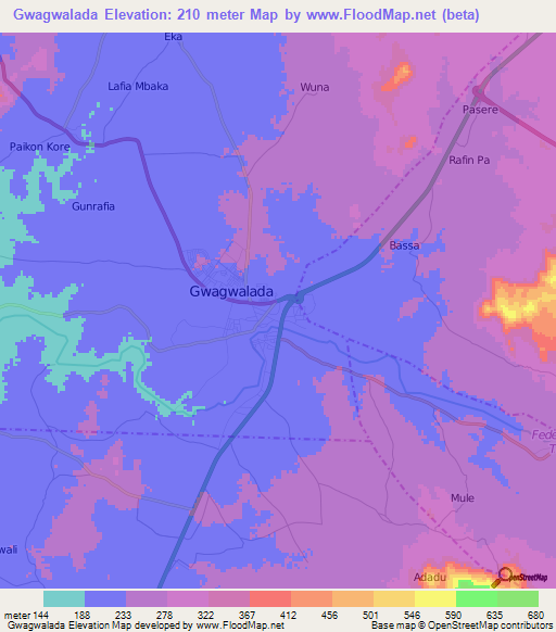 Gwagwalada,Nigeria Elevation Map