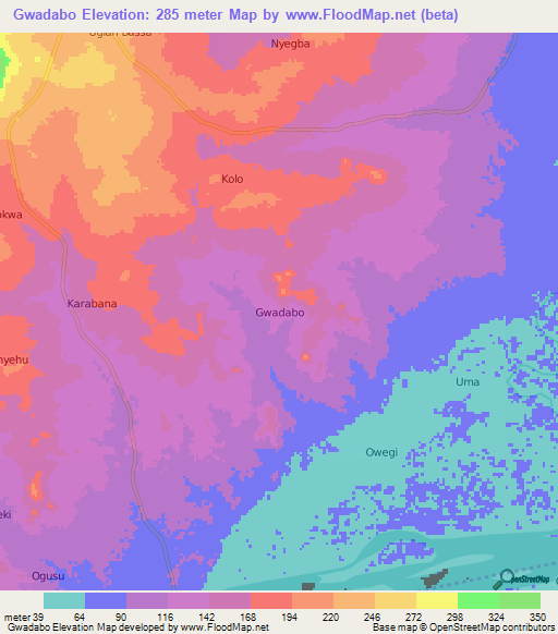 Gwadabo,Nigeria Elevation Map