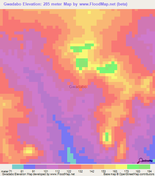 Gwadabo,Nigeria Elevation Map