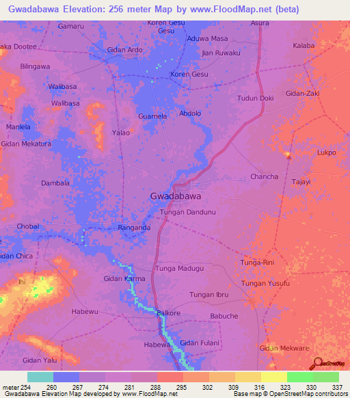 Gwadabawa,Nigeria Elevation Map