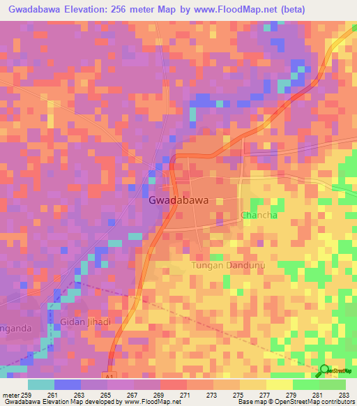 Gwadabawa,Nigeria Elevation Map