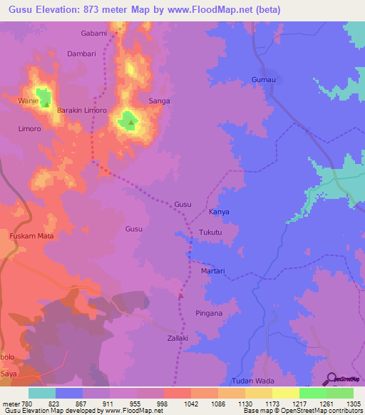 Gusu,Nigeria Elevation Map