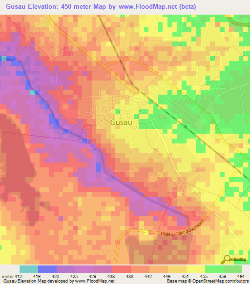 Gusau,Nigeria Elevation Map