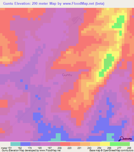 Guntu,Nigeria Elevation Map