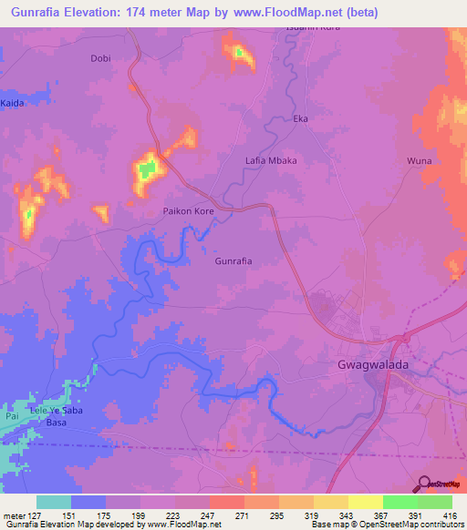 Gunrafia,Nigeria Elevation Map