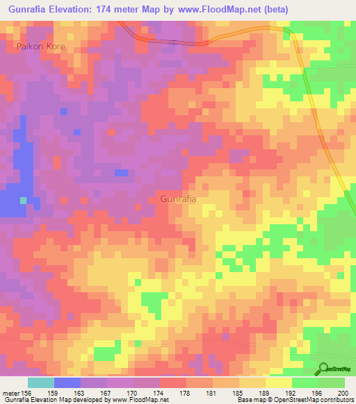 Gunrafia,Nigeria Elevation Map