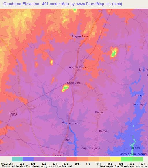 Gunduma,Nigeria Elevation Map