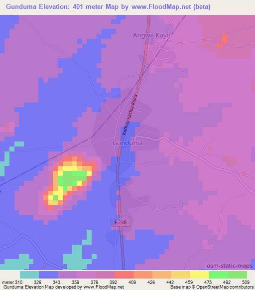 Gunduma,Nigeria Elevation Map