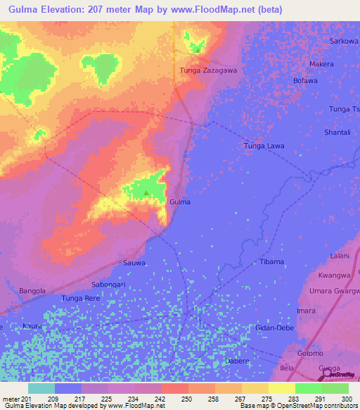 Gulma,Nigeria Elevation Map